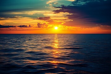 Obraz premium bold sunset on water casts beauty across blue expanses 