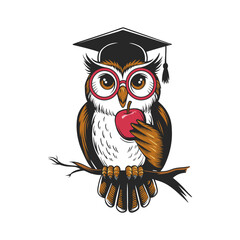 Scholarly owl graphic perched on a branch with a graduation cap