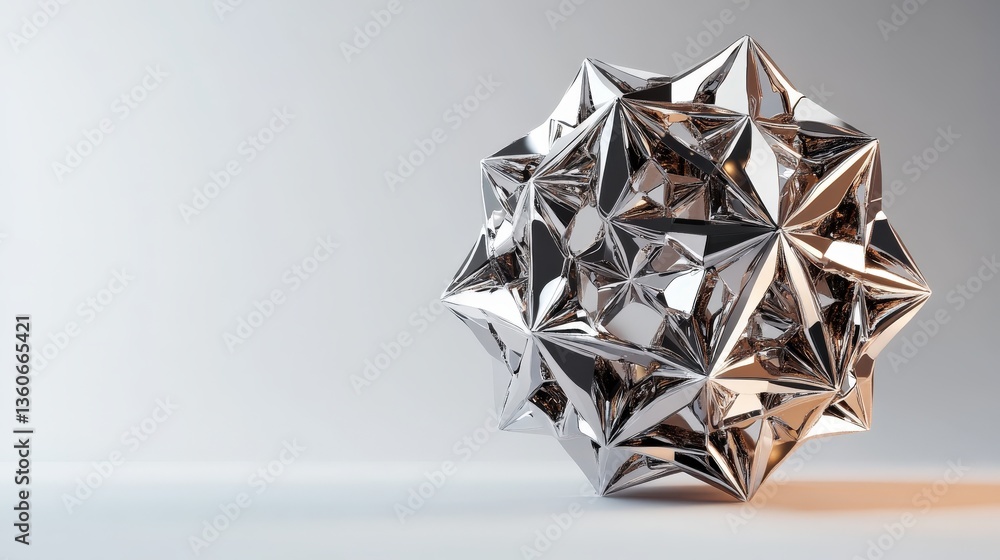 Poster a reflective metallic geometric shape is illuminated on a smooth surface