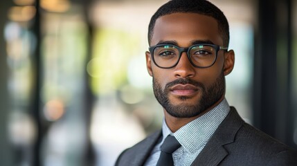 Fototapeta premium Confident man in suit with glasses engaging portrait focus