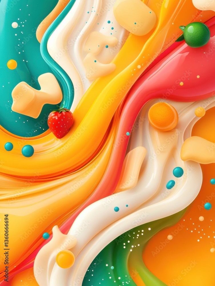Poster Dynamic flow of vibrant grocery colors depicting fresh selections in smooth gradients Generative AI