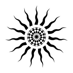 Wiggly Sun shape vector logo. Tribal Sun Symbol. Tattoo Design. Vector Illustration.