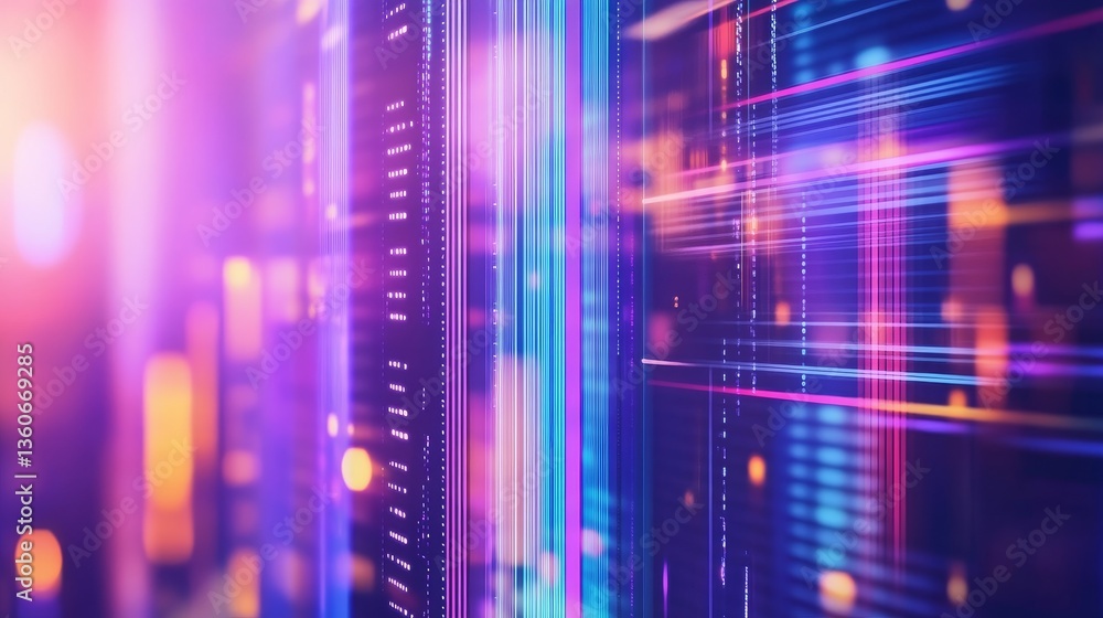 Poster vibrant abstract digital background with colorful lines and glowing elements, ideal for technology t