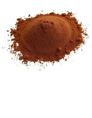 A rich mound of unsweetened cocoa powder sits alone against a pure white backdrop, chocolate powder, macro