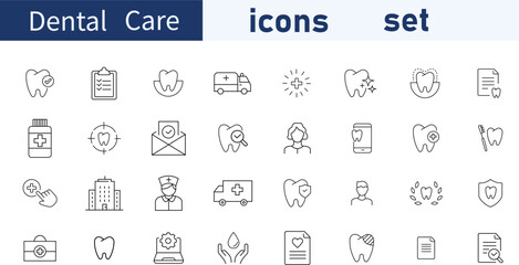 Set of Dental Care web icons in line style. Dentist, dental care, medicine, check-up. illustration bundle .
