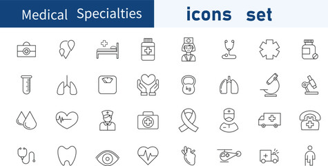 Medical Specialist Icon Set – Detailed Vector Icons for Healthcare Professionals and Medical Services