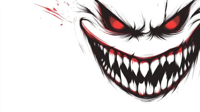 Cara de monstruo con dientes afilados y ojos rojos