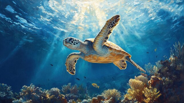 Tortuga marina nadando en el oc&eacute;ano