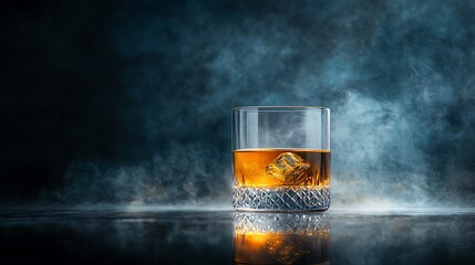 Crystal whiskey glass dark smoky background