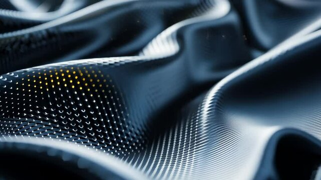 Abstract Dark Grey Fabric Texture:  Close-up view of a textured, dark grey fabric with a wavy pattern and subtle sheen. The material is intricately detailed.