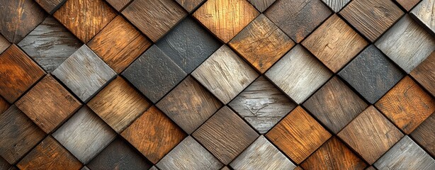 Rustic Wooden Cube Wall Texture Diagonal Pattern Background