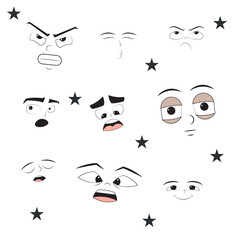 Set of different flat facial expressions
