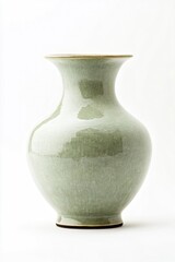 Elegant Celadon Vase Still Life with Crackle Glaze on White Background