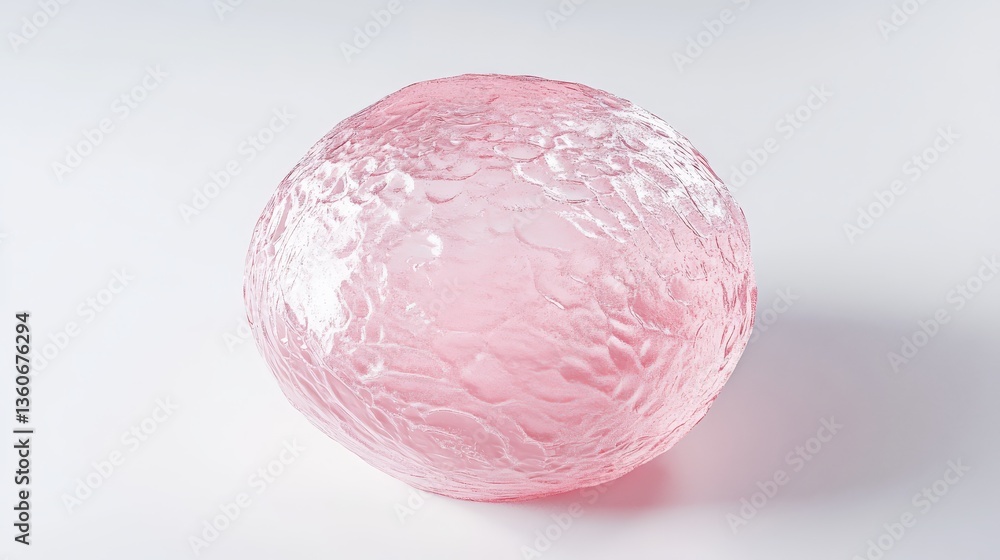 Poster a spherical object with pink color and textured surface in a studio setting