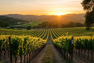 Naklejka premium radiant dusk vineyard shines with warm earthy charm 