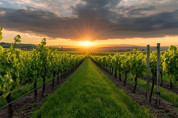 Naklejka premium striking vineyard at dusk gleams with pure allure 