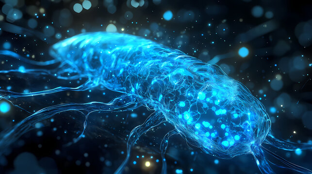 Alien-like organism with a blue vascular system generative ai. Bioluminescent Pupa. Illustration