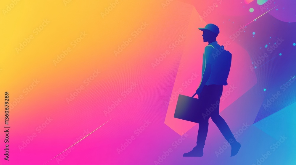 Fototapete vibrant abstract background with delivery worker silhouette and neon gradient effects generative ai