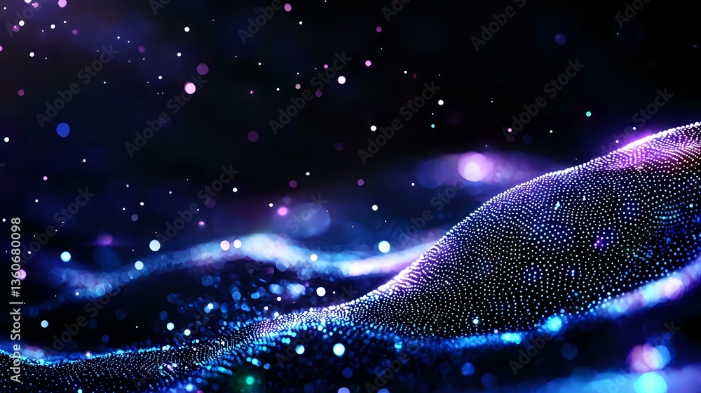 Poster glowing digital wave with sparkling particles flowing on dark background creates futuristic technolo