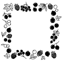 Berry Frame: A visually striking, illustrative frame design artfully crafted with various berries, leaves, and foliage in a monochromatic style, exuding a charming aesthetic.
