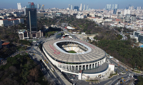Istanbul, Turkey - January 14, 2022: Vodafone Park arena aerial view, home ground of Besiktas JK Jimnastik Kulubu football team.