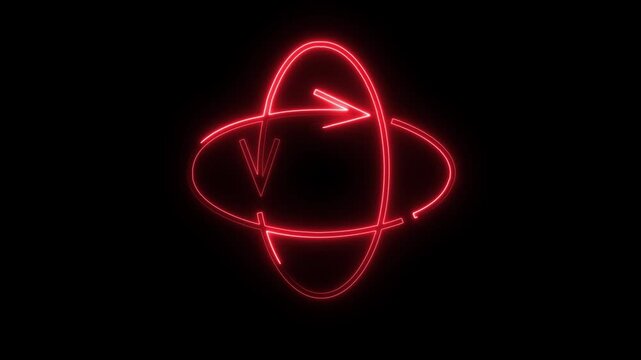 Glowing neon rotation icon isolated on black background. HD Video motion graphic animation ico