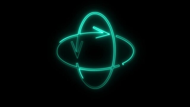 Glowing neon rotation icon isolated on black background. HD Video motion graphic animation ico