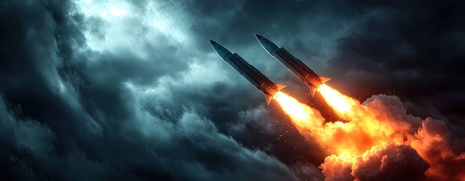 Dual Missile Launch Amidst Stormy Skies