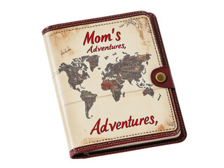 Fototapeta premium Vintage Leather Journal Mom's Adventures World Map Travel Diary Notebook