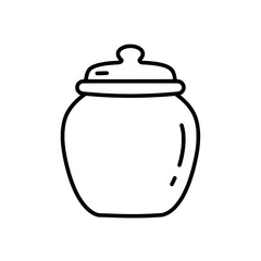 Ceramic Jar Silhouette: A minimalist, artistic illustration showcasing a detailed outline of a vintage ceramic jar with a lid, evoking simplicity and elegance.