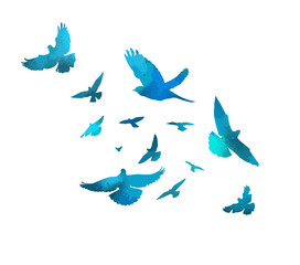 Fototapeta premium A flock of blue birds. hand drawing. Not AI. Vector illustration