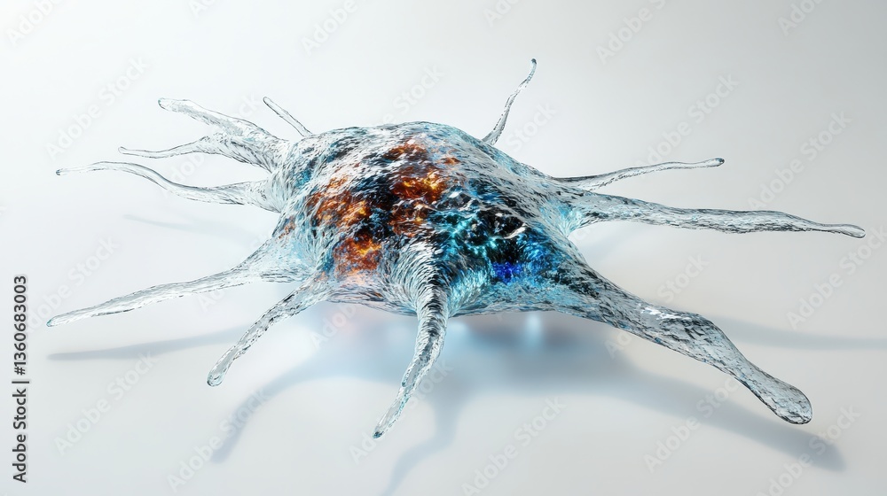 Poster abstract illustration of a glowing cellular structure on a surface