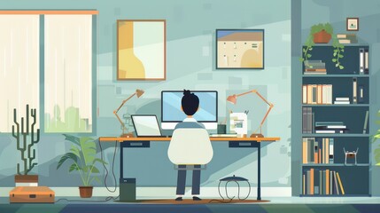 Entrepreneur working in a minimalist, modern home office.