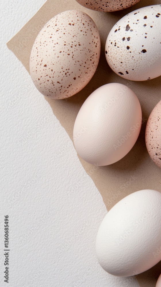 Poster decorative eggs arranged on a neutral background showcasing unique patterns and colors during a spri
