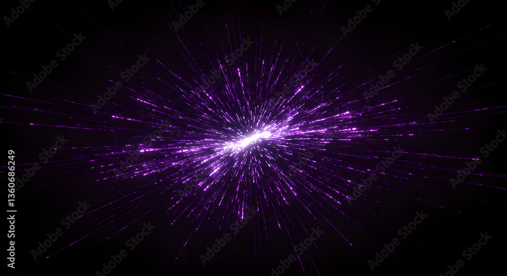 Poster hyper speed journey through starfield wormhole. warp drive background. shiny explosion with radial r
