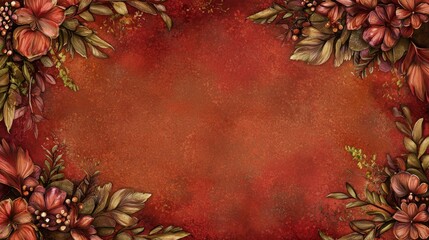 Decorative floral border on a deep red background