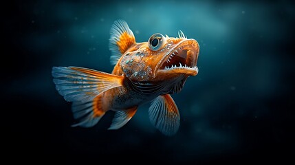 Deep sea fish, vibrant orange and white, predatory