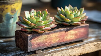 Succulents in Rustic Wooden Planter