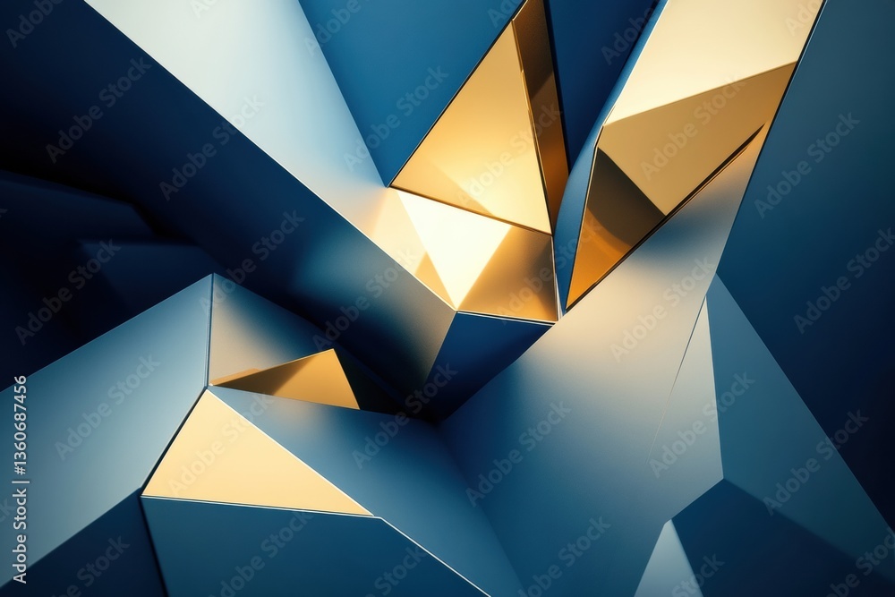 Poster Modern abstract design with geometric shapes in deep blue and gold tones representing political structure Generative AI