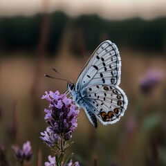 Obraz premium Butterfly lavender field sunset nature wings close-up