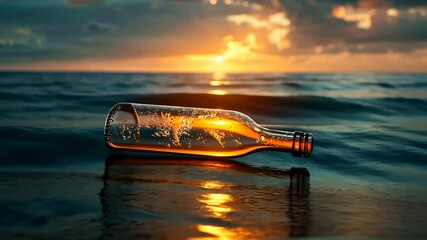 Sunset Message in a Bottle: A Serene Coastal Scene