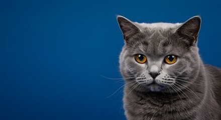 Obraz premium Close-up portrait of a curious gray cat