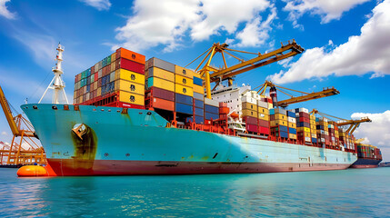 Fototapeta premium Container Ship at Port Under Sunny Skies