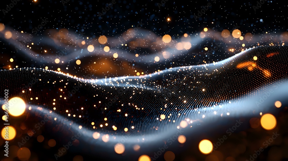 Aufkleber glowing abstract wave pattern with bokeh light effects and sparkles on dark background creates magic