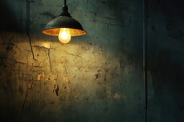 Vintage Edison bulb illuminates a weathered wall