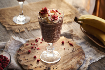 Homemade chia pudding in a glass cup