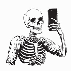 Cool Skeleton Taking a Selfie with a Smartphone in a Trendy Vector Design
