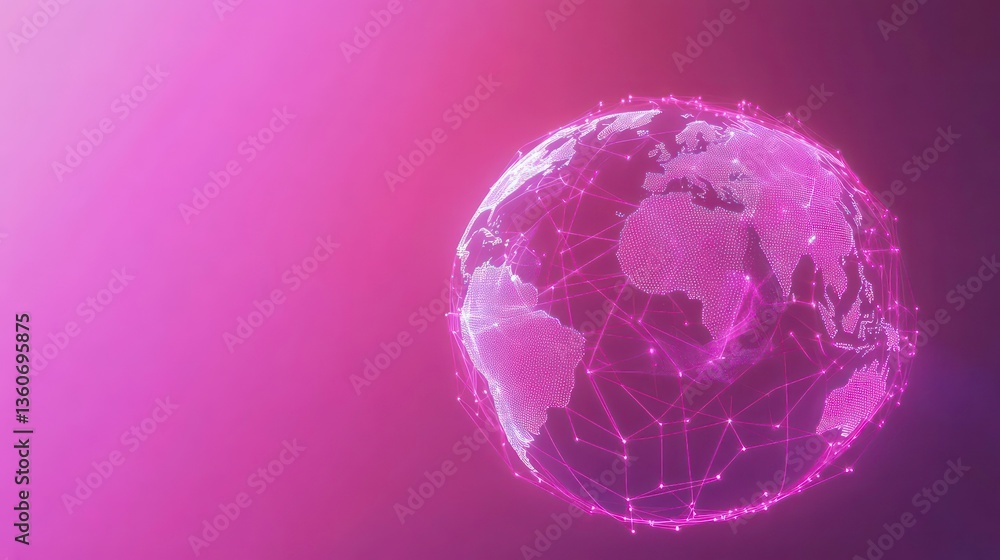 Aufkleber global illustration shows earth with highlighted continents. modern design. connected lines create d