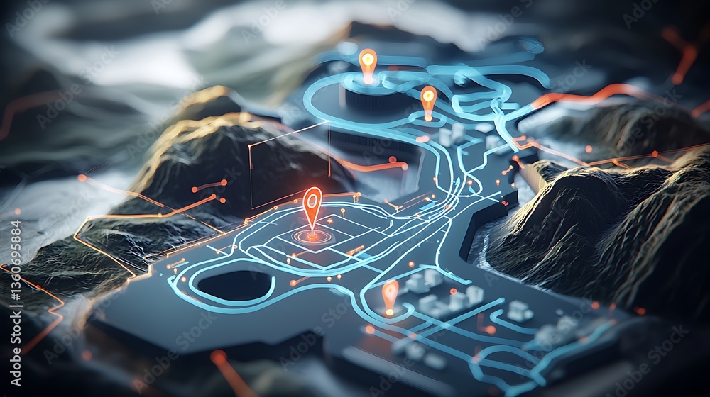 Poster digital map navigation technology graphic