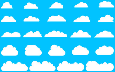 Fototapeta premium Set of cartoon cloud in flat design. White clouds collection in blue background.